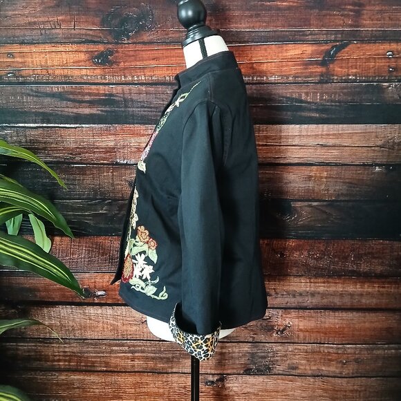 Vanity Vintage 90s Jacket L Cropped Embroidered Beaded Mandarin - Picture 5 of 10